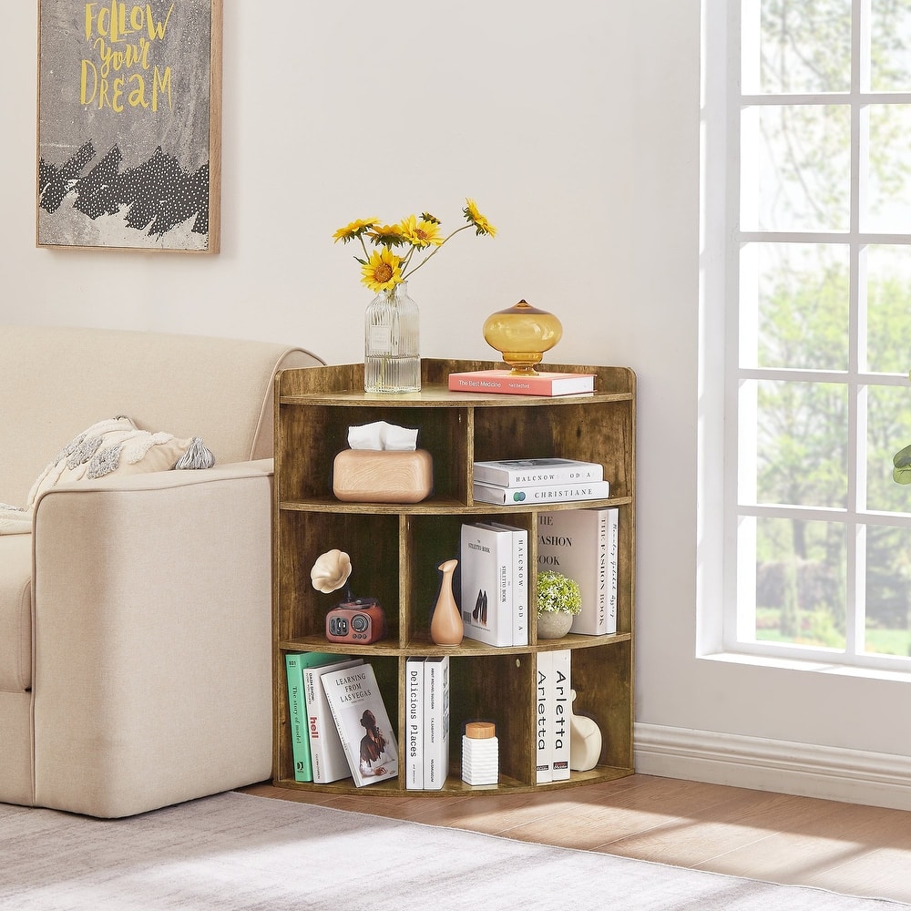 Javlergo 4-Tier Corner Bookcase, 8 Cube Triangle Bookcase Bookshelf Storage Cabinet for Home Office Bedroom Living Room