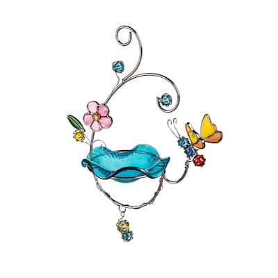 17" Stained Glass and Metal Hanging Bird Feeder, Butterfly
