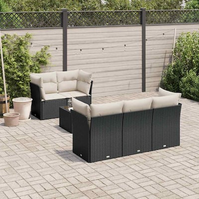 vidaXL Patio Sofa Set with Cushions Outdoor Furniture 6 Piece Poly Rattan - 21.7 x 21.7 x 14.6