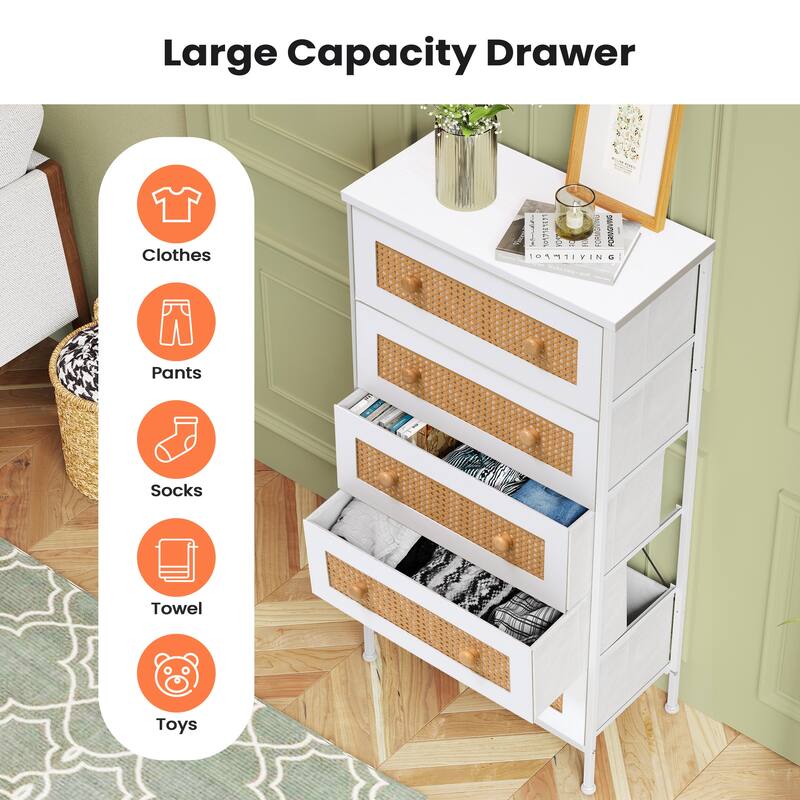 5-Drawer Closet Dresser Chest PE Rattan Storage Tower Organizer Cabinet