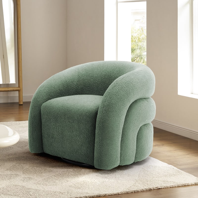 Modern Upholstered Swivel 360 degree Rotation Boucle Barrel Chair
