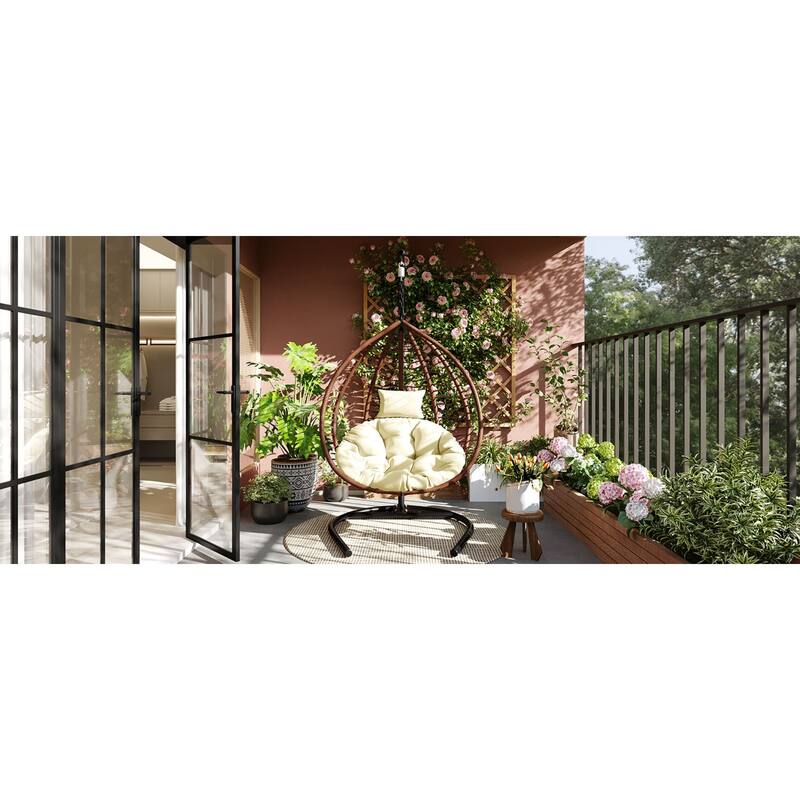 Roomfitters Indoor Outdoor Hanging Egg Hammock Chair with Stand, Wicker Rattan Swing for Patio and Bedroom