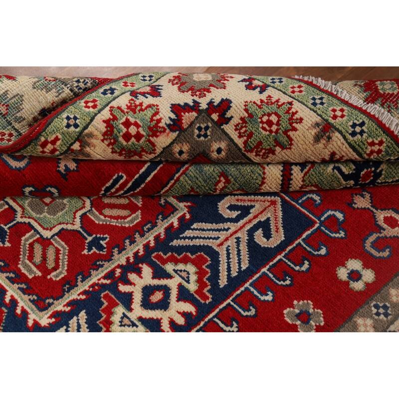 Red Kazak Accent Rug Handmade Traditional Bedroom Wool Carpet - 4'0" x 5'8"