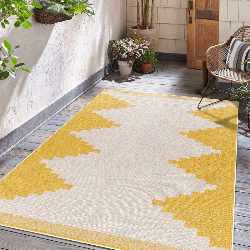 Hauteloom Caluya Living Room, Bedroom Patio Outdoor Area Rug - Blue, Gray, Navy - 2' x 2'11" - 2'7" x 10' - Bone, Metallic Gold, Gemstone / Franz