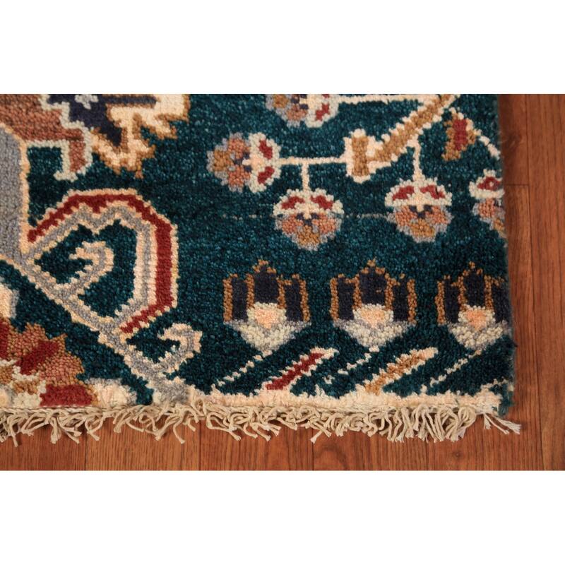 All-Over Green Tribal Kazak Indian Runner Rug Handmade Wool Carpet - 2'7"x 9'10"