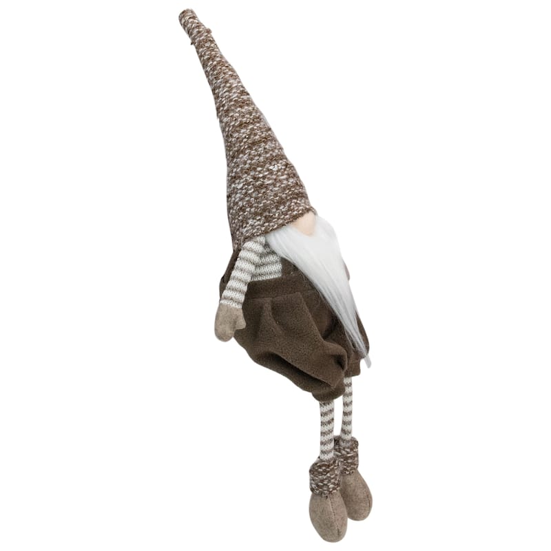 18.5" Brown and White Sitting Tabletop Gnome Christmas Decoration