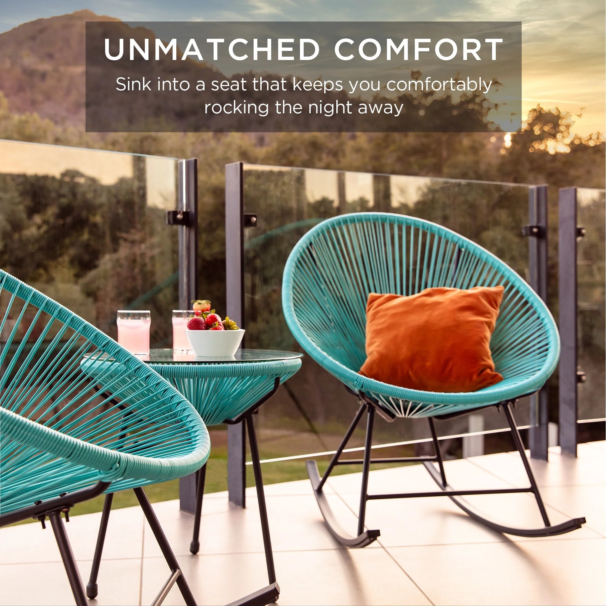 3 Piece Patio Woven Rope Acapulco Rocking Chair Bistro Set On