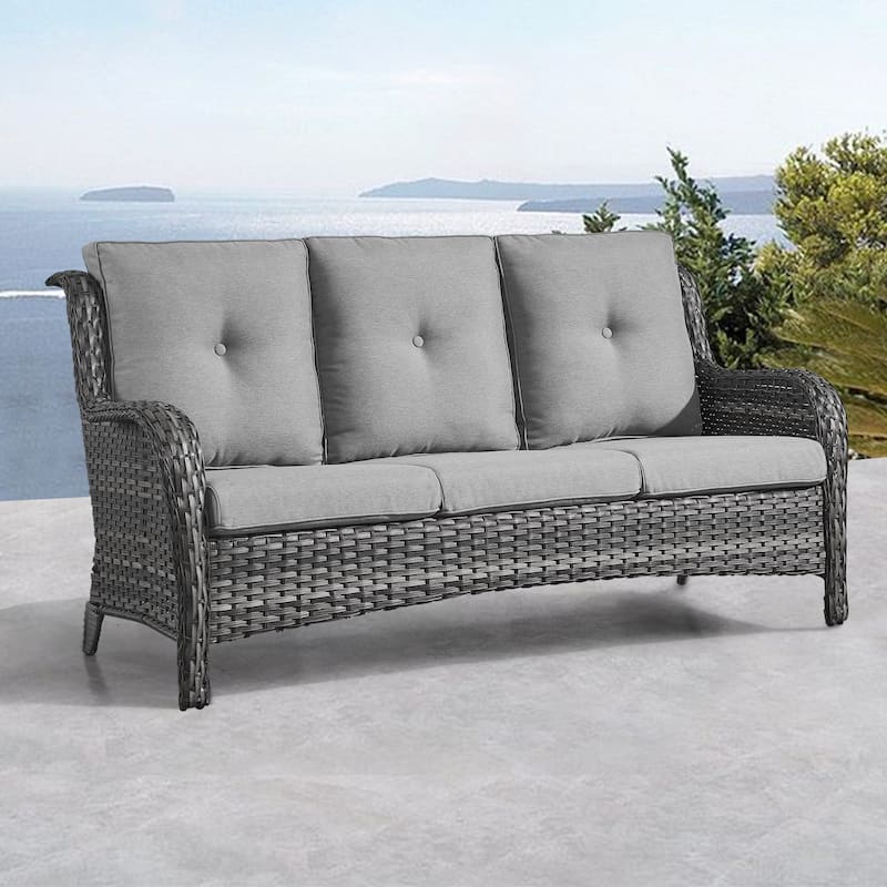 Gymojoy Patio Furniture Sofa Outdoor Ranttan Sofa with Cushion - Grey/Grey