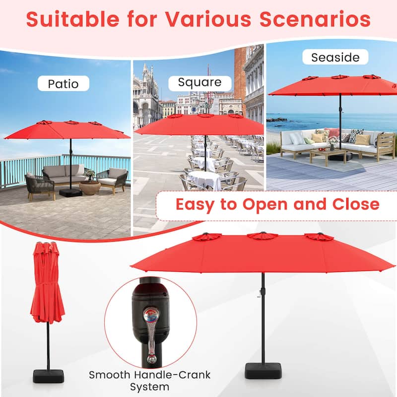 Costway 15FT Double-Sided Twin Patio Umbrella Outdoor Market W/ Crank