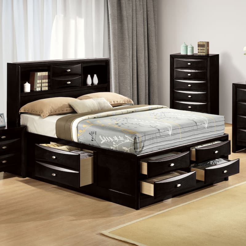 Furniture of America Brent Kids Storage Platform Bed with Drawers and Bookcase Headboard - Black