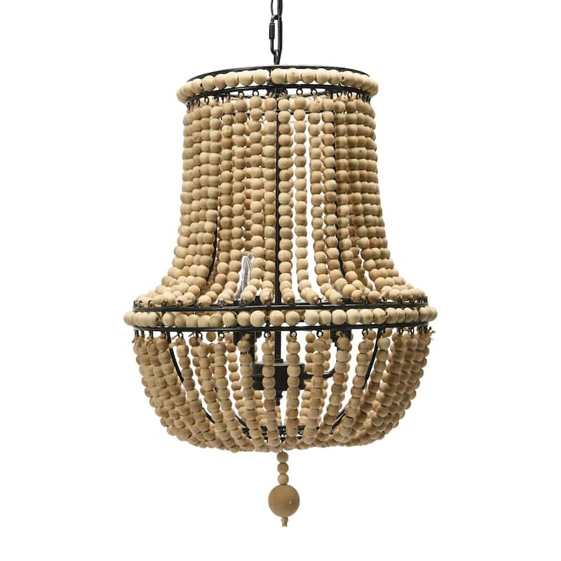 Draped Wood Bead Chandelier - 16.5"L x 16.5"W x 20.9"H