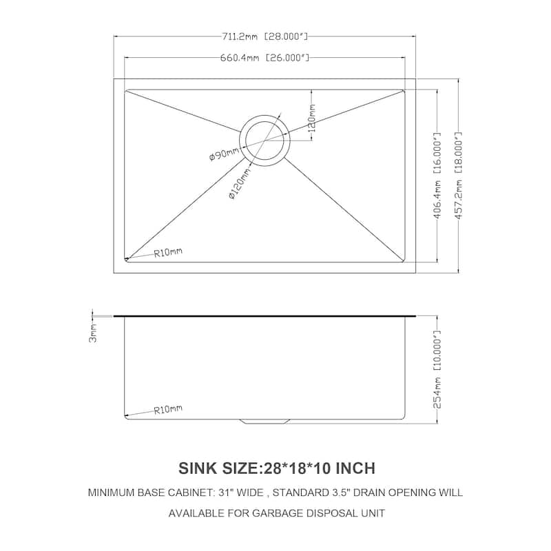 28 inch Undermount Kitchen Sink in Black