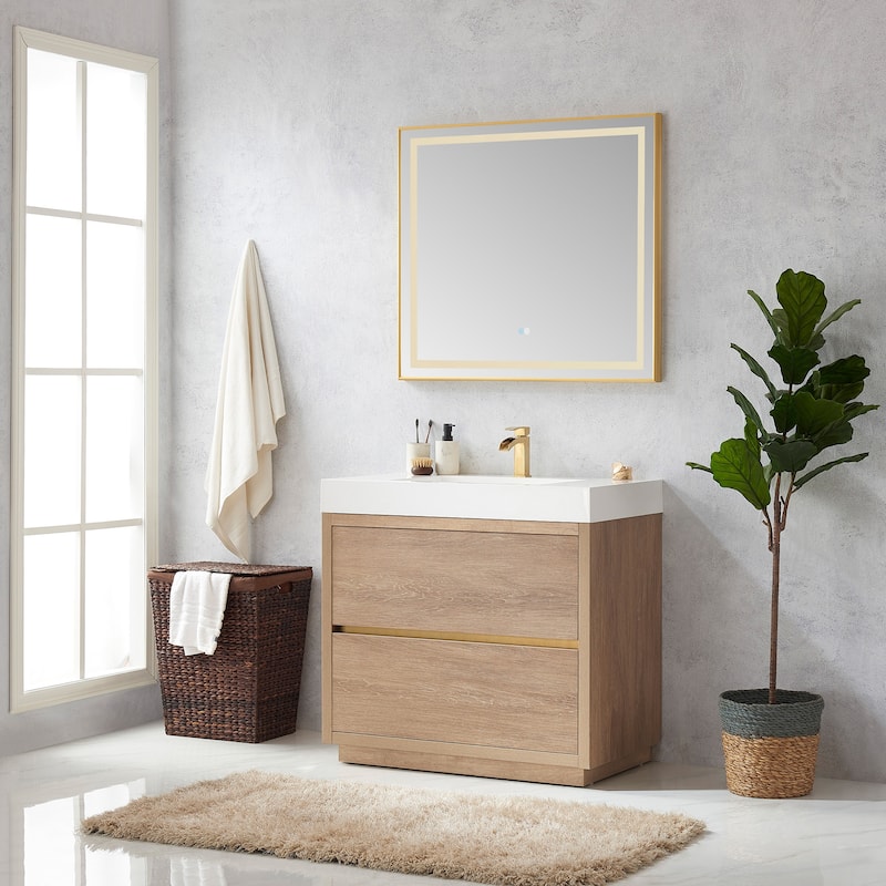 Huesca 36" Single Bath Vanity with White Stone Sink Top without Mirror