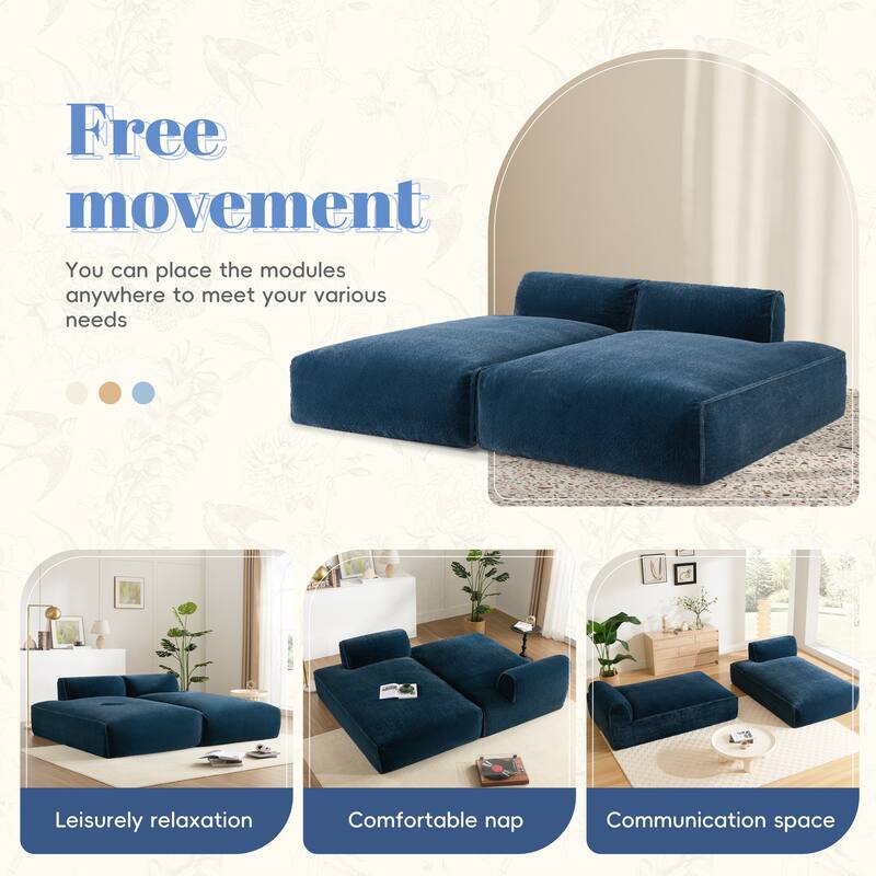 72" Oversized Dark Blue Modular Sofa Bed, Compressed, No Assembly