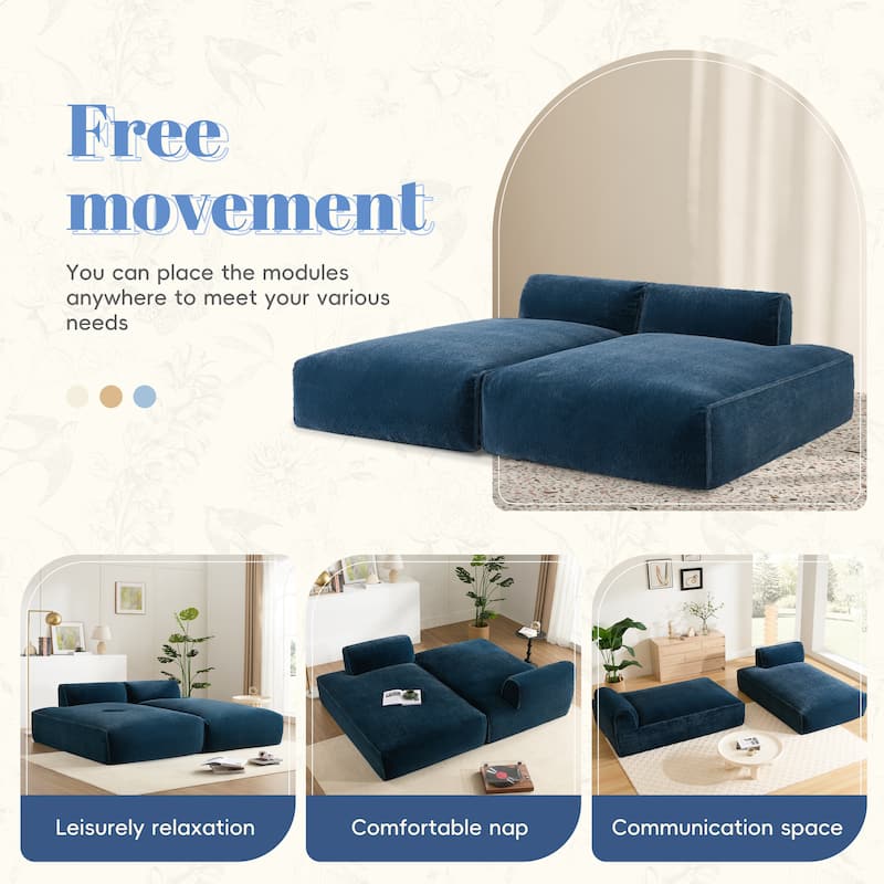 Fabric Sleeper Sectional Sofa Double Chaise Lounge Daybed