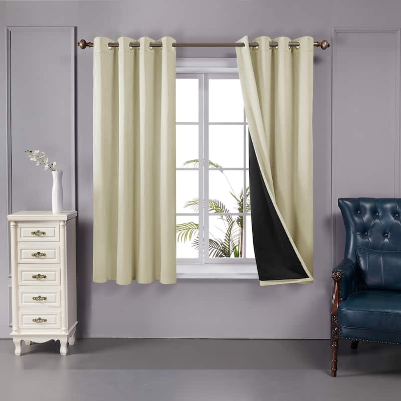 Deconovo 100 Percent Blackout Double Layers Lined Curtain (2 Panel) - 52x72 Inch - Beige