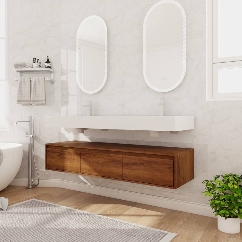 Beingnext 30"/60" Wall Mounted Bathroom Vanity with Sink, Floating Bathroom Vanity with Soft Close Drawer