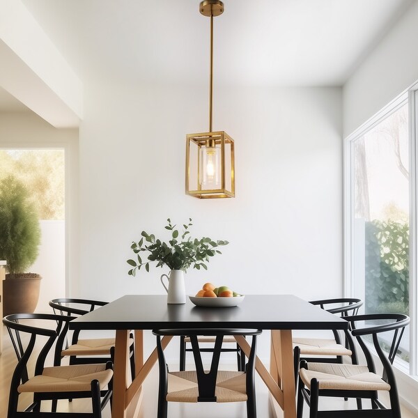 YANSUN 6.7 in.1-Light Black Square Framed Pendant with Clear