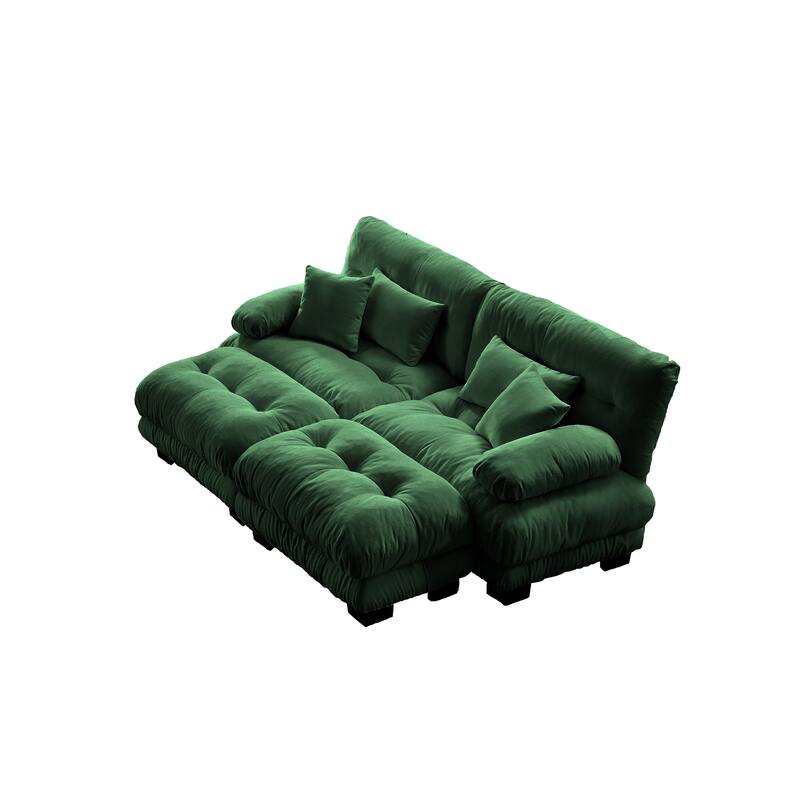 94.4" Chenille Cloud Sleeper Sofa with 2 Ottomans & Pillows