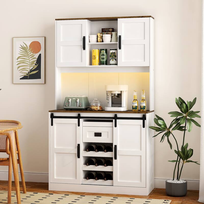 Coffee Bar Sideboard Cabinet with Sliding Barn Door