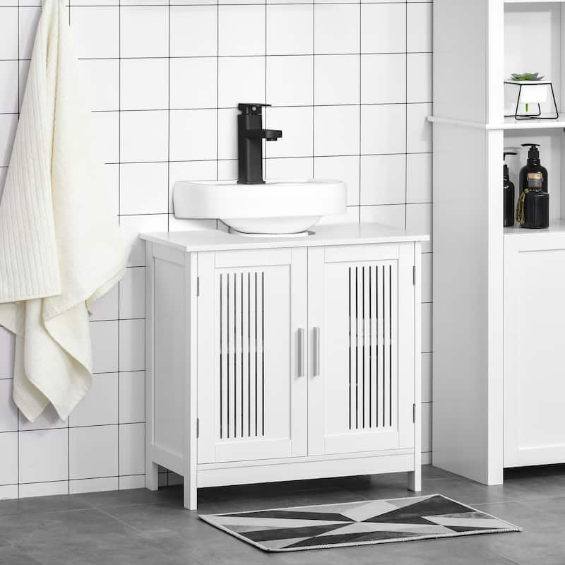 kleankin Under Sink Cabinet for Efficient Small Bathroom Storage, Modern and Elegant Bathroom Cabinet Storage for Small Spaces - White
