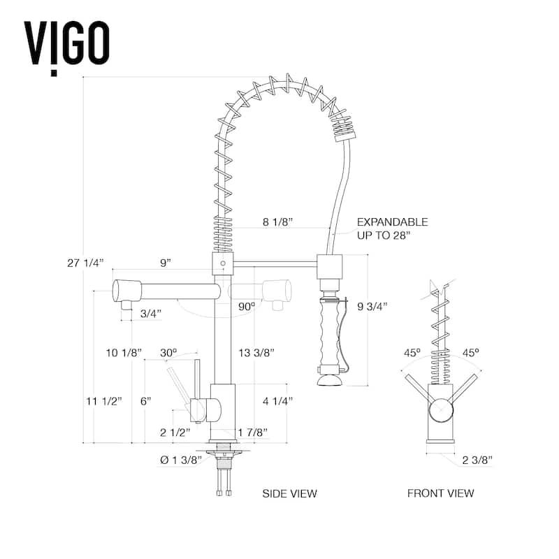VIGO Zurich 27" H Single Handle Pull-Down Sprayer Kitchen Faucet