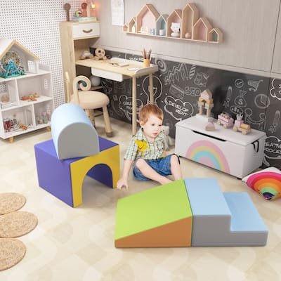 Qaba Foam Play Set for Toddlers and Children, Easy-to-clean 4 Piece Soft & Safe Kids Climbing Set for Crawling or Sliding