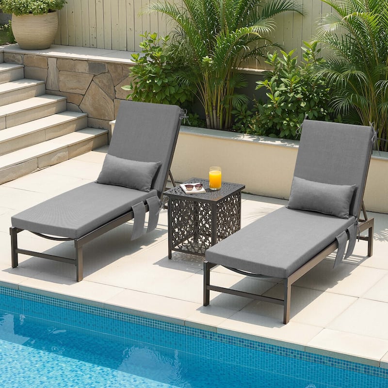 Outdoor Lounge Chair Cushions Patio Chaise Lounge Chair Seat Cushion with Pillow - 80 inches long - Light Grey - 2PC