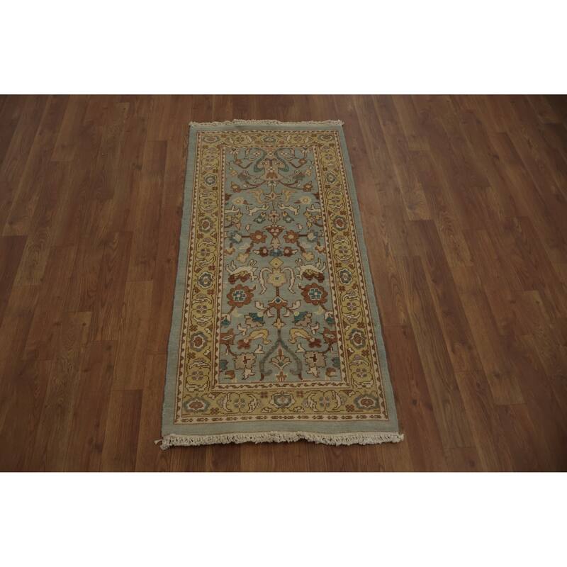Hand Knotted Oriental 100% Wool Carpet Traditional Floral Navy Blue & Blues Ziegler Area Rug - 4' 0'' X 1' 11''