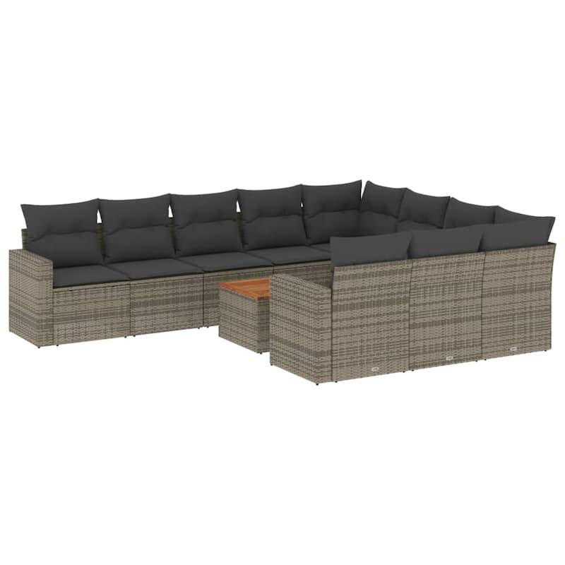 vidaXL Patio Sofa Set with Cushions Outdoor Furniture 11 Piece Poly Rattan