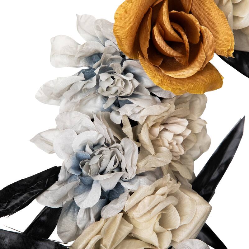 Skulls with Roses Halloween Foliage Wreath - 14" - Unlit