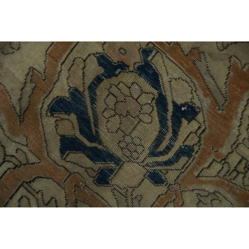 Hand Knotted Oriental 100% Wool Carpet Traditional Floral Beige & Ivories Kashan (Mohtasham) Area Rug - 16' 7'' X 12' 0''