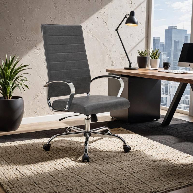 Benmar Leather Executive Office Chair with Chrome Frame, Adjustable Height, Tilt Lock, 360° Swivel, and Smooth Rolling Casters