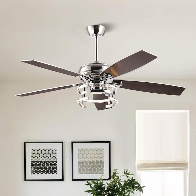 52 in. Chrome Integrated LED Dimmable Ceiling Fan with Light and Remote - 52 in. W x 52 in. D x 13 in. H