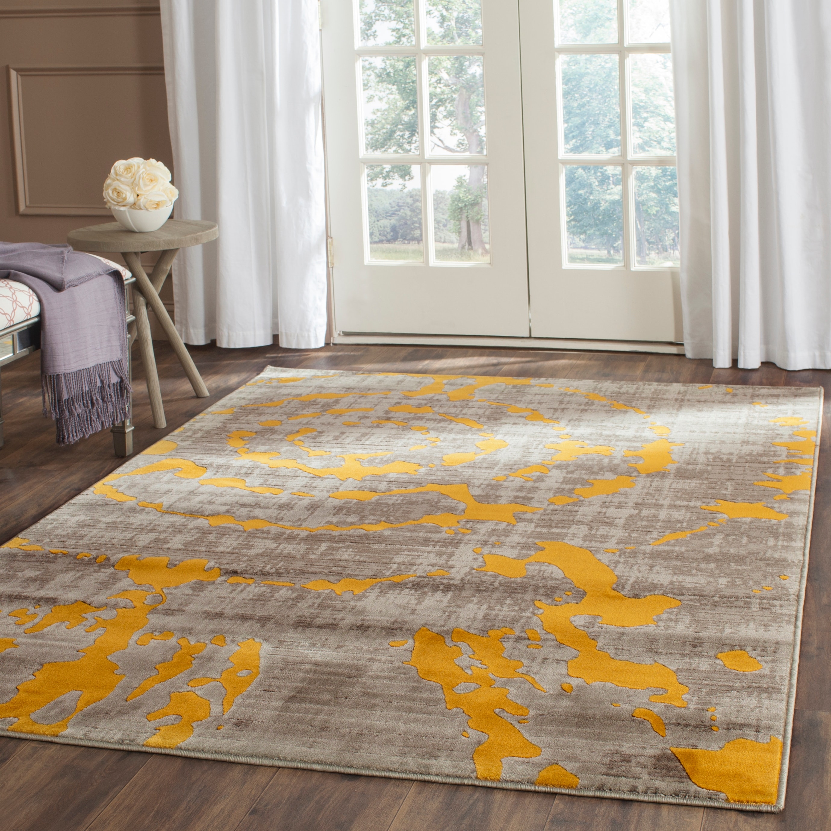 Safavieh Porcello Collection PRL6940F Modern Abstract Non-Shedding Stain Resistant Living Room Bedroom Runner Rug 2'3 x 10' Light Grey/Orange