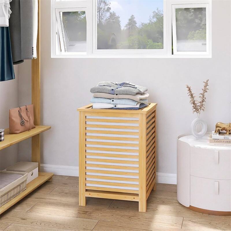 Double Laundry Hamper with Lid - 18.5"L x 18.5"W x 25.6"H - 18.5"L x 18.5"W x 25.6"H - Natural