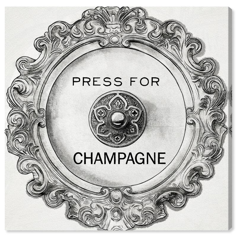 Wynwood Studio 'Press For Champagne Round' Drinks and Spirits Wall Art Canvas Print Champagne - Gray, White