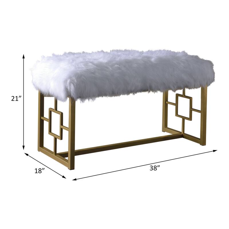 Bagley II White Faux Fur & Gold Finish Bench