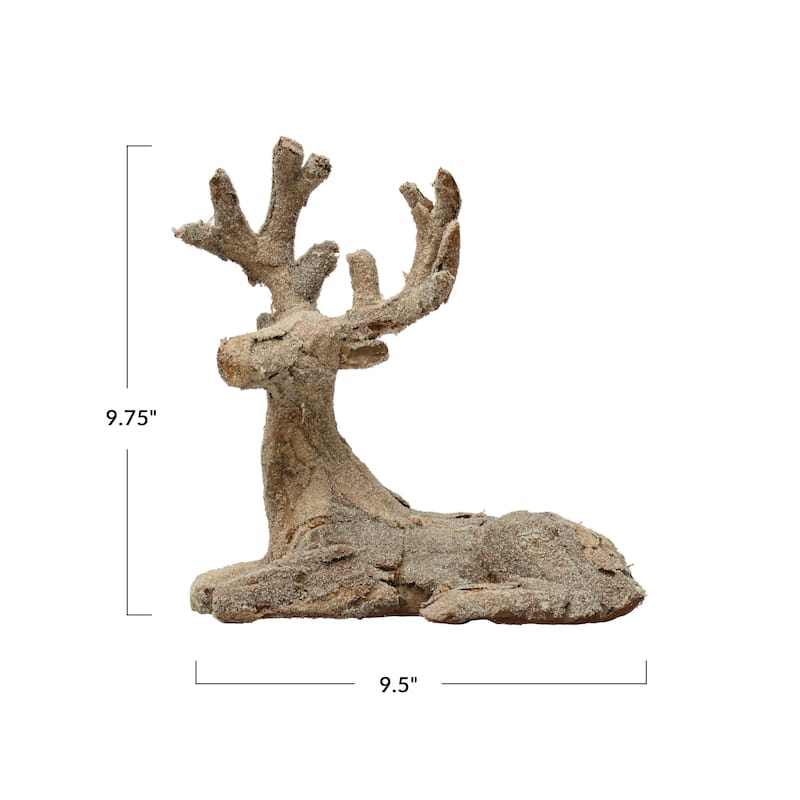 Plastic and Bark Lying Deer - 9.5"L x 4.4"W x 9.9"H