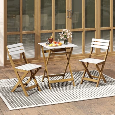 Gymax 3-Piece Folding Patio Bistro Set w/ Slatted Design Small Outdoor