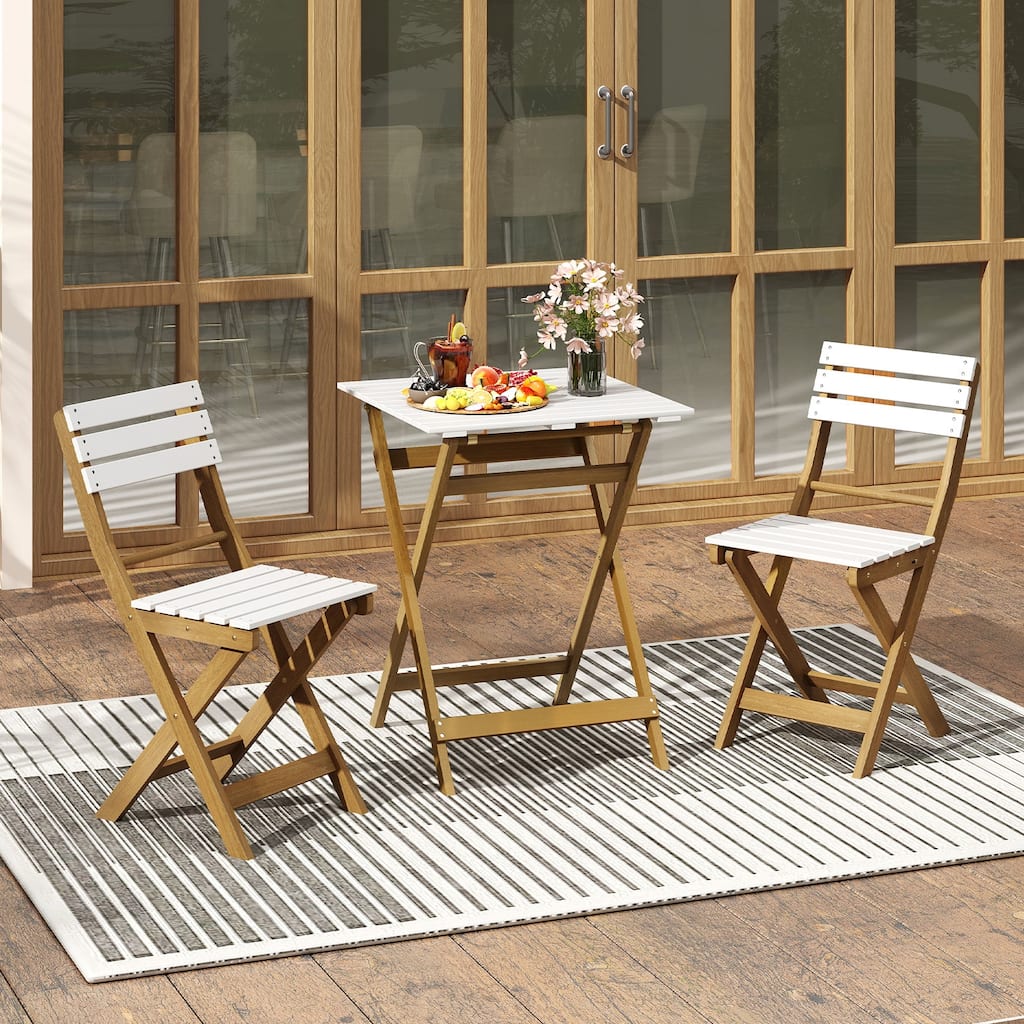 Gymax 3-Piece Folding Patio Bistro Set w/ Slatted Design Small Outdoor