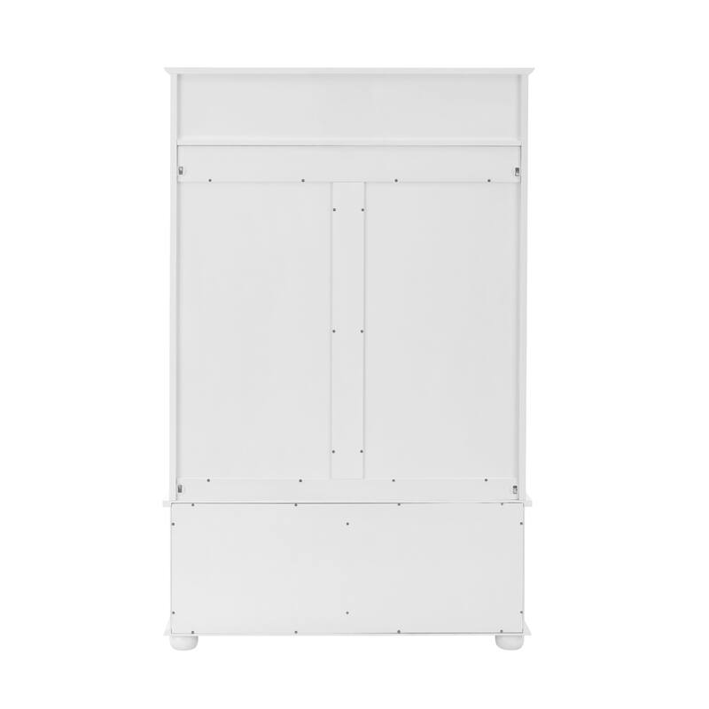 Casual Style Hall Tree Entryway Bench with Rattan Door Shelves and Shoe Cabinets