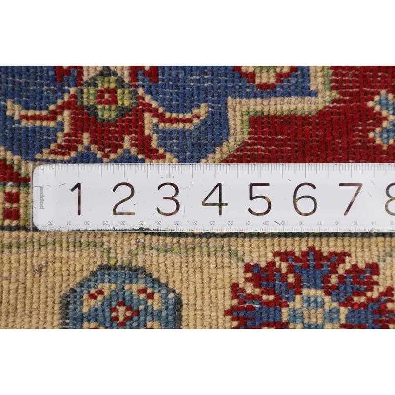 Red Geometric Kazak Oriental Accent Rug Handmade Foyer Wool Carpet - 2'8" x 3'9"