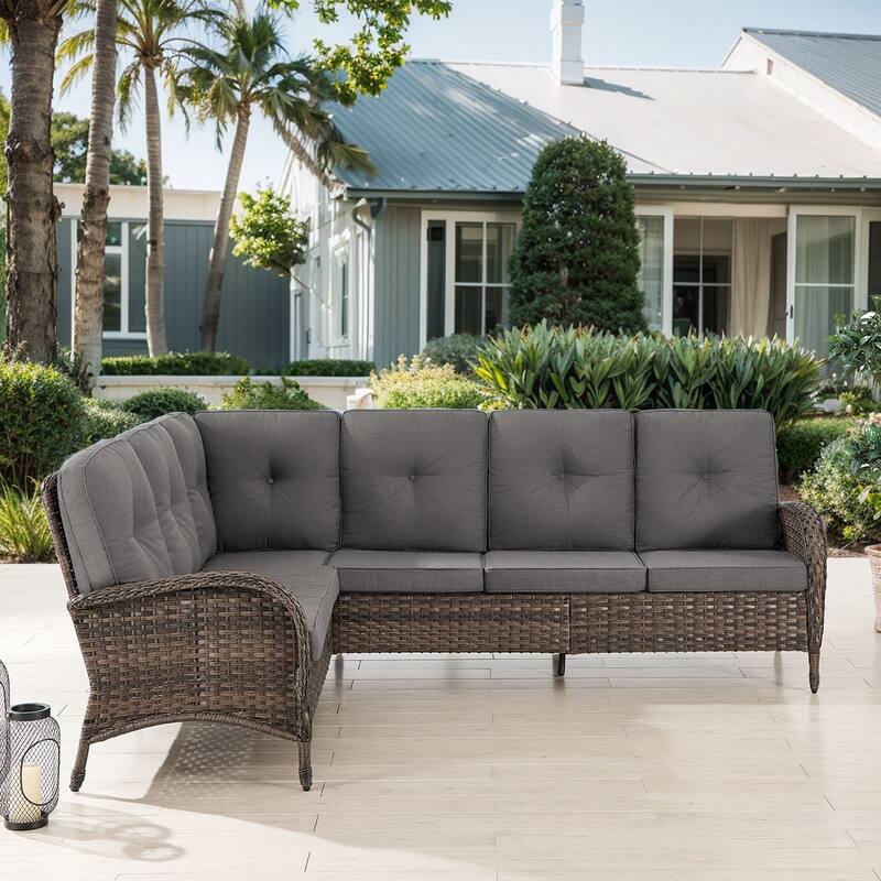 Gymojoy L-Shaped Outdoor Sectional Sofa Set, PE Wicker Couch with Water-Resistant Olefin Cushions - 1-Piece - Grey