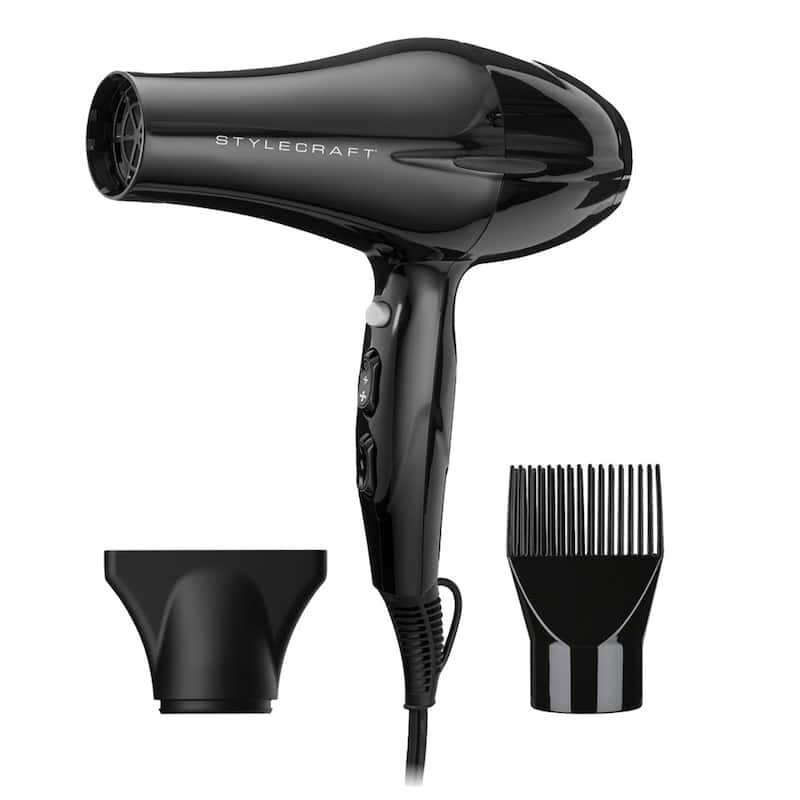 StyleCraft Stay Temp Turbo Power Motor Hair Dryer - Black - Attachments