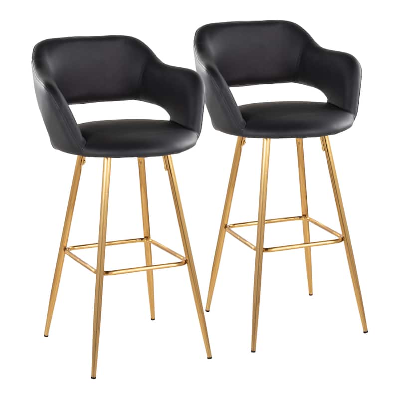 Porch & Den Vallen 30" Fixed-Height Faux Leather Counter Stool with Metal Legs & Square Footrest (Set of 2)