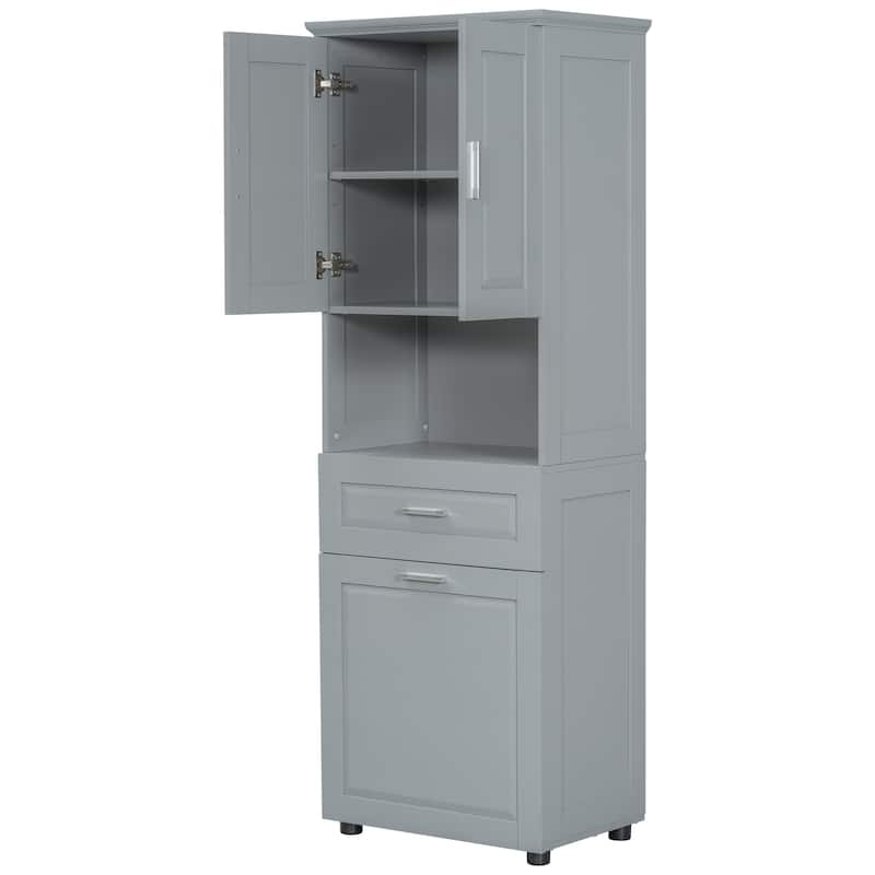 Roomfitters Tall Bathroom Cabinet with Tilt-Out Laundry Basket and Upper Storage Compartment Large Organizer