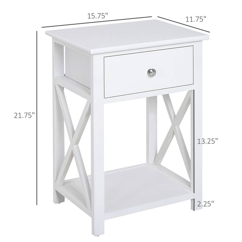 Farmhouse Side Table with Drawer and Open Shelf