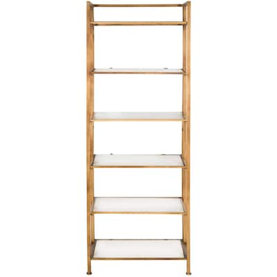 SAFAVIEH Maymie White/ Gold Etagere Bookcase - 23.8" x 16" x 72" - 24Wx16Dx72H