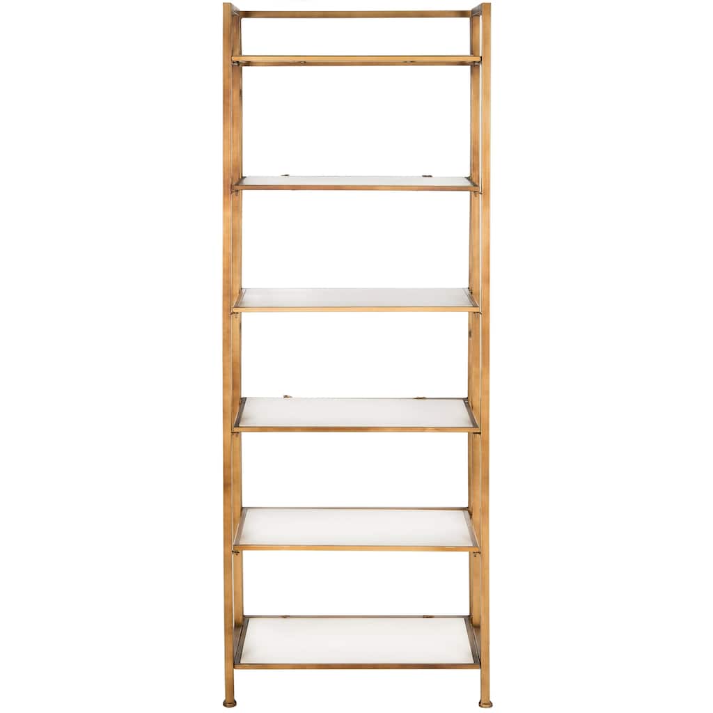 SAFAVIEH Maymie White/ Gold Etagere Bookcase - 23.8" x 16" x 72" - 24Wx16Dx72H